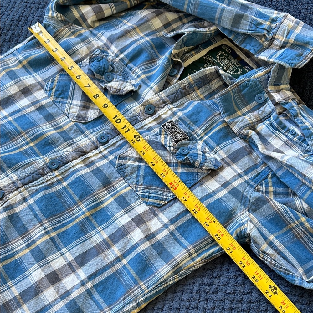 Superdry Blue and White Plaid Casual Shirt - Picture 11 of 12